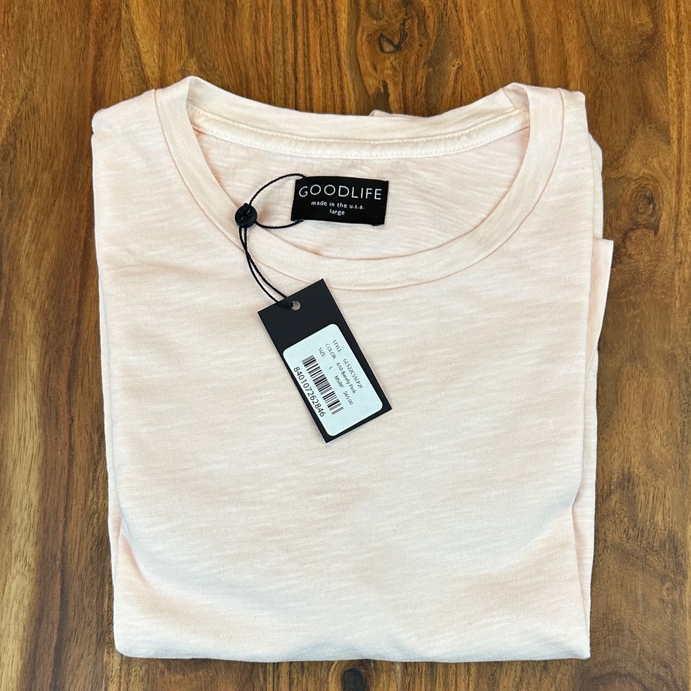 Goodlife Men’s Sun-Faded Scalloped Hem Slub Cotton Crew Neck T-Shirt